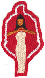 hand-sign lady w/ shield halo, originally designed by University Apparel