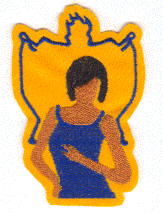 SGRho hand-sign lady w/ shield halo, originally designed by University Apparel